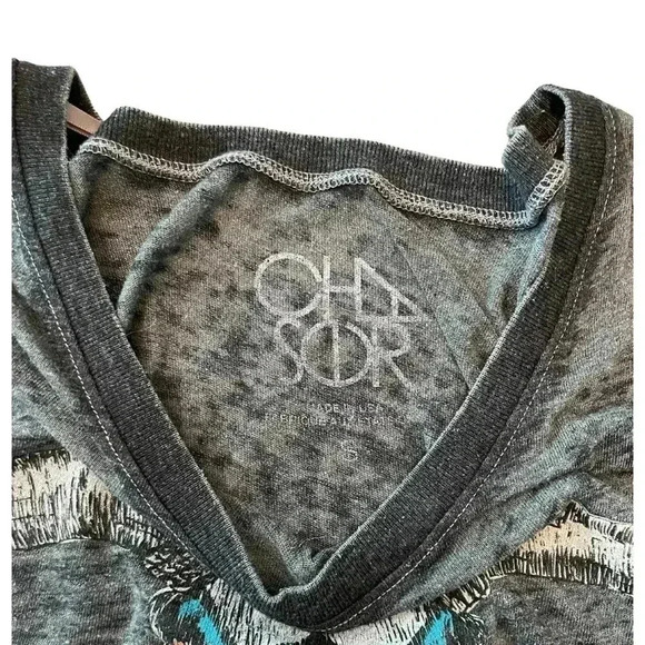 Chaser Burnout Cow Skull Long Sleeve Top Size Small - Picture 3 of 7